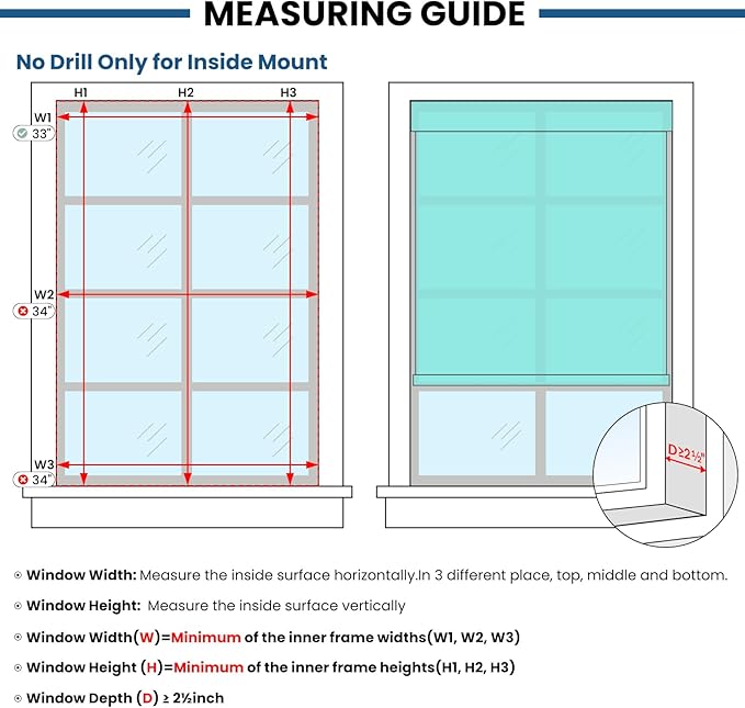 No Drill Motorized Blinds with Remote, Cordless Smart Electric Roller Shades