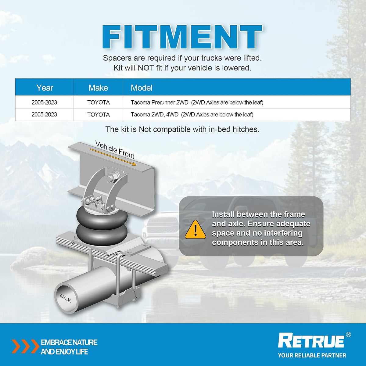 RETRUE Rear Air Bags Suspension Kit Compatible with Tacoma Prerunner