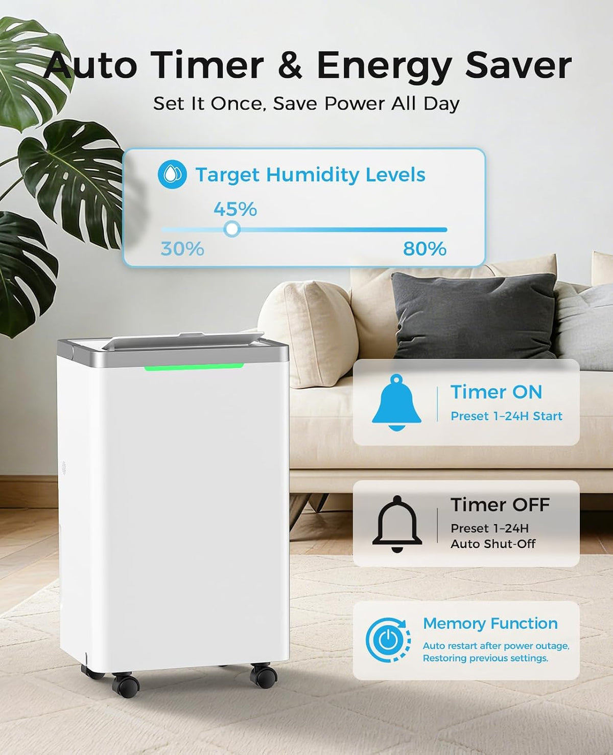 34 Pints Dehumidifier for Basement, with Drain Hose, 38dB Quiet, 2500 Sq.Ft