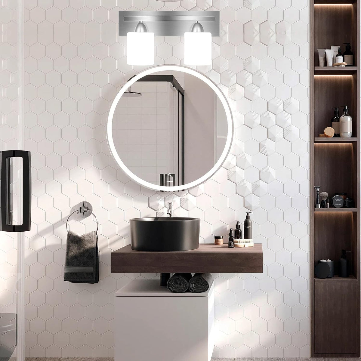 Bathroom Vanity Light Fixture - Over Mirror - Modern Glass Shade - Brushed Ni...