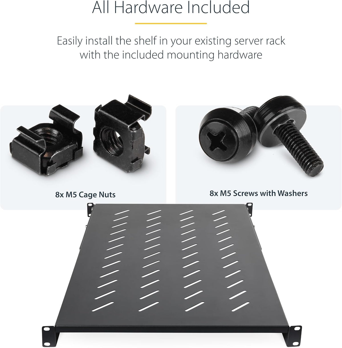 StarTech 1U 4-Post Vented Rack Shelf, 28-34.4in, 150lb (ADJSHELFV-Rack)