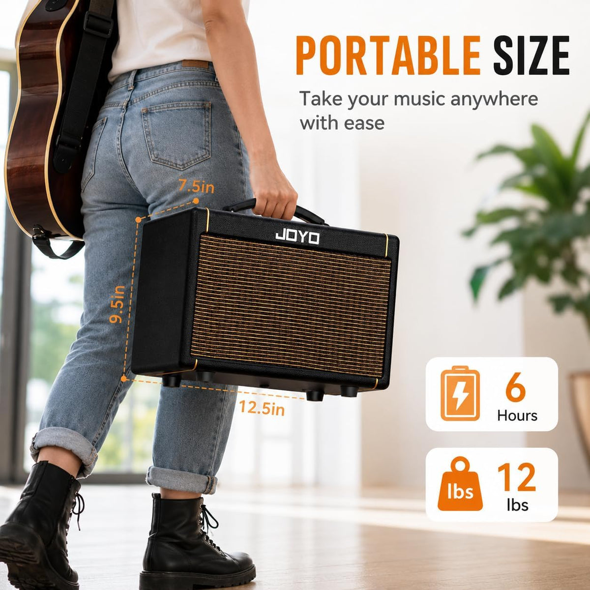 JOYO 20W Acoustic Guitar Amp Battery-Powered Portable Stereo Amplifier with B...