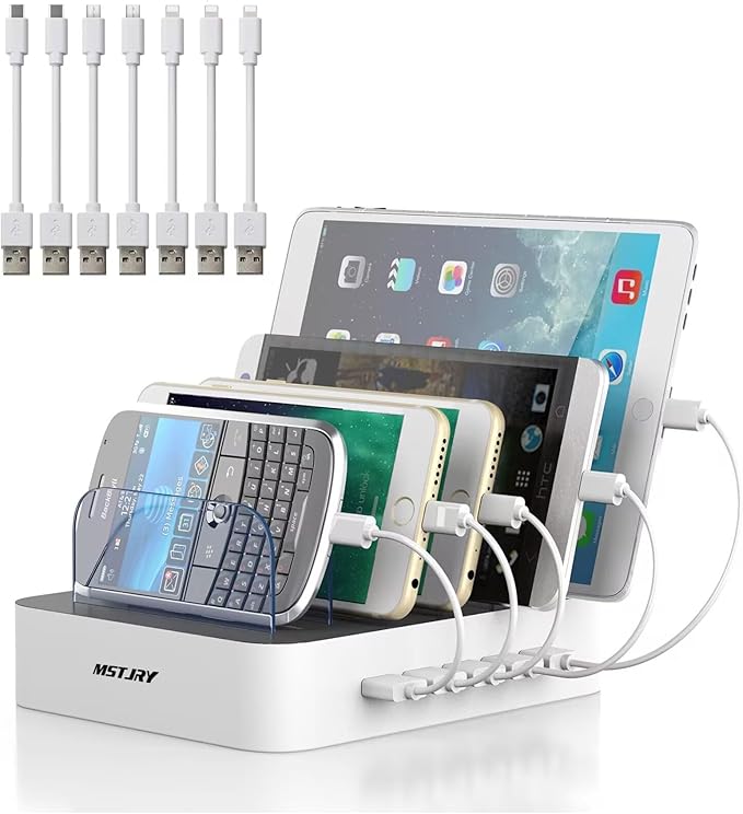 MSTJRY Charging Station for Multiple Devices : 5 Port Multi USB-A Charger