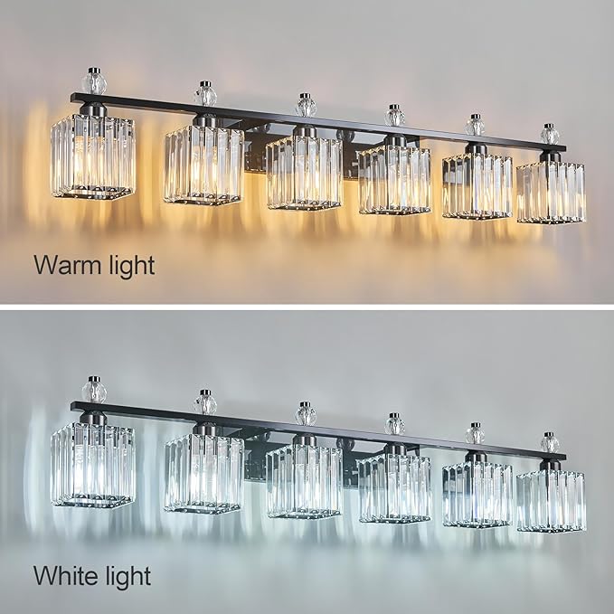 FDPBY Vanity Lights 6-Light Modern Crystal Vanity Light Plating Black Bathroom