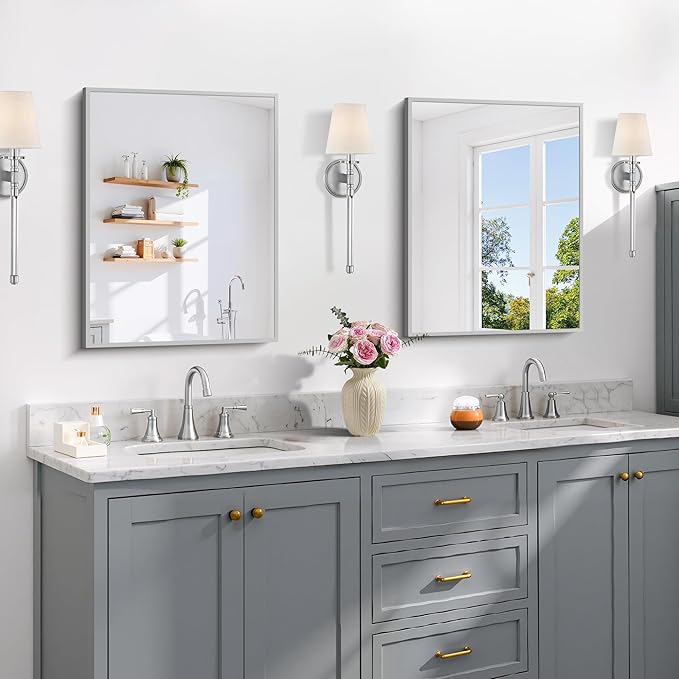 Silver Bathroom Mirror for Wall, 18x24 Inch Rectangle Mirror