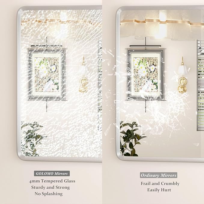 28x32 Inch Silver Framed Mirror, Shatterproof