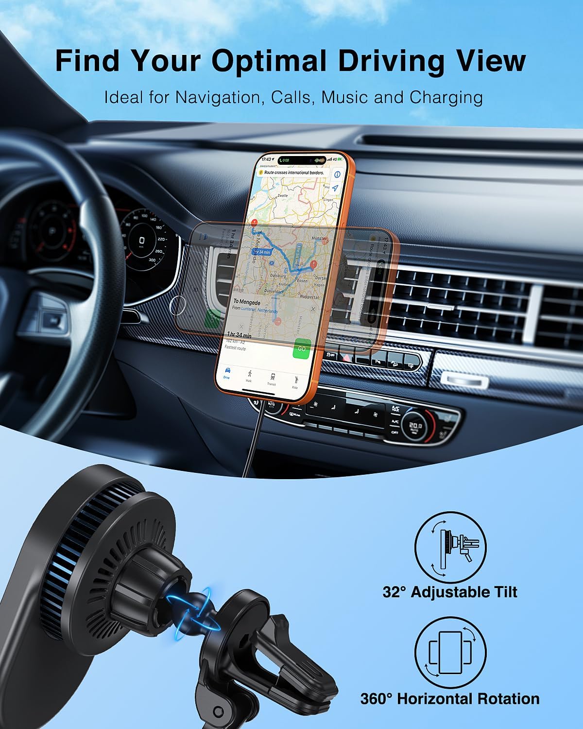 MIISSO Qi2.2 25W Magnetic Wireless Car Mount Charger with TEC Cooling Fan