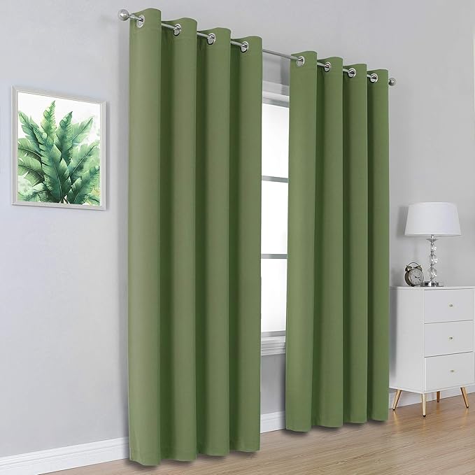 DUALIFE Sage Green Boho Blackout Curtains 90 Inches Long
