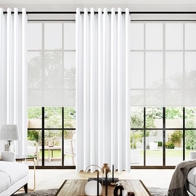KOUFALL White Grommet Curtains 96 Inches Long, 2 Panels Set 8 FT 60% Blackout