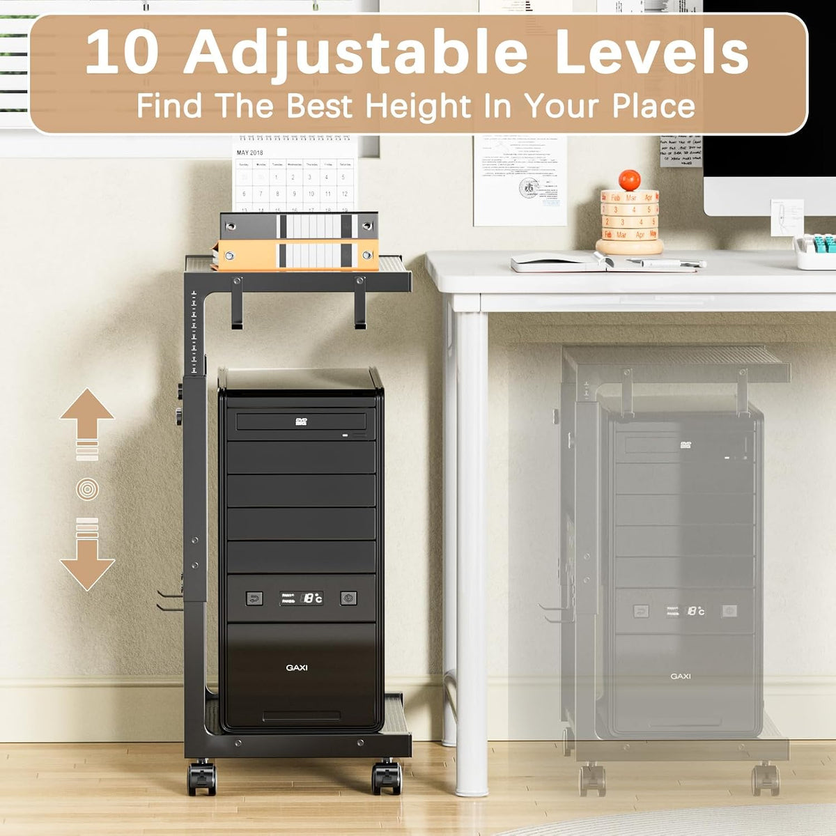 Adjustable Computer Tower Stand - 23.03"-28.3"H PC Holder Cart