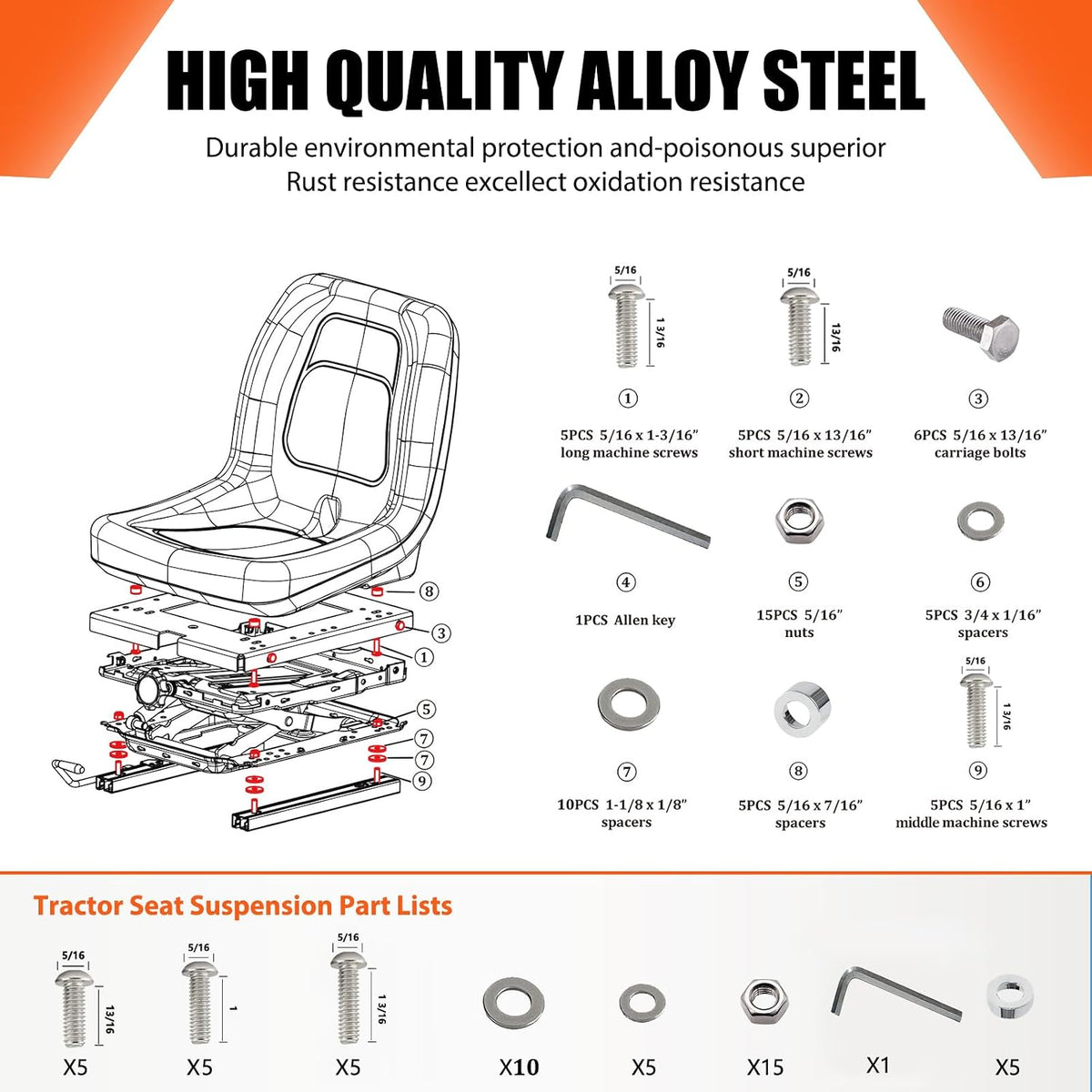 Suspension Kit with Slider Track for Zero Turn Lawn Mower Tractor Forklift, C...