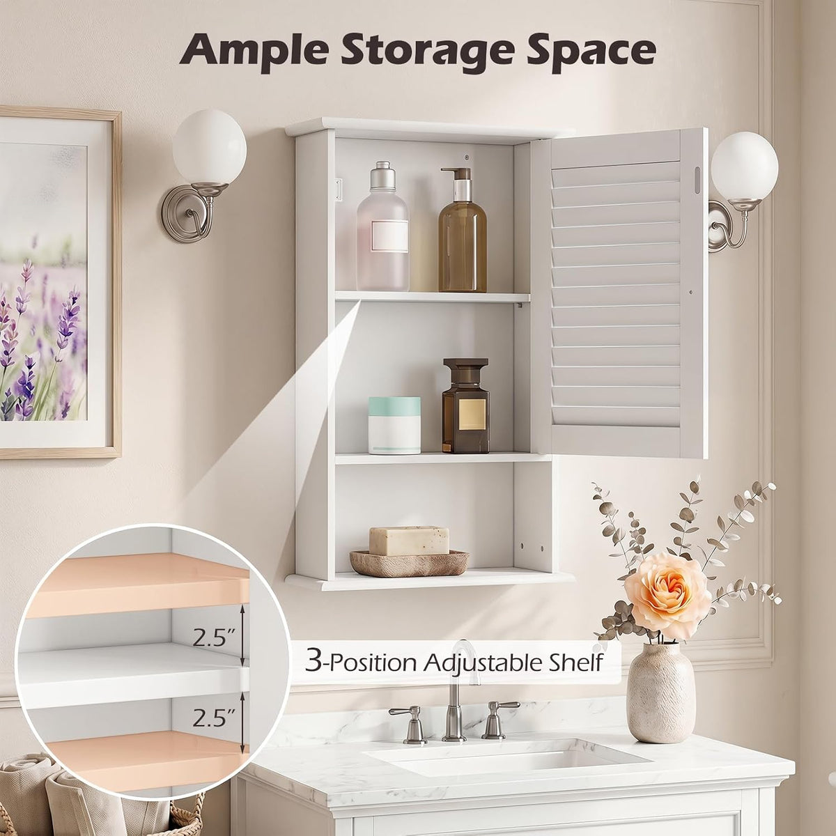 Tangkula Medicine Cabinet, Wall Mounted Bathroom Cabinet Single Door Wooden B...