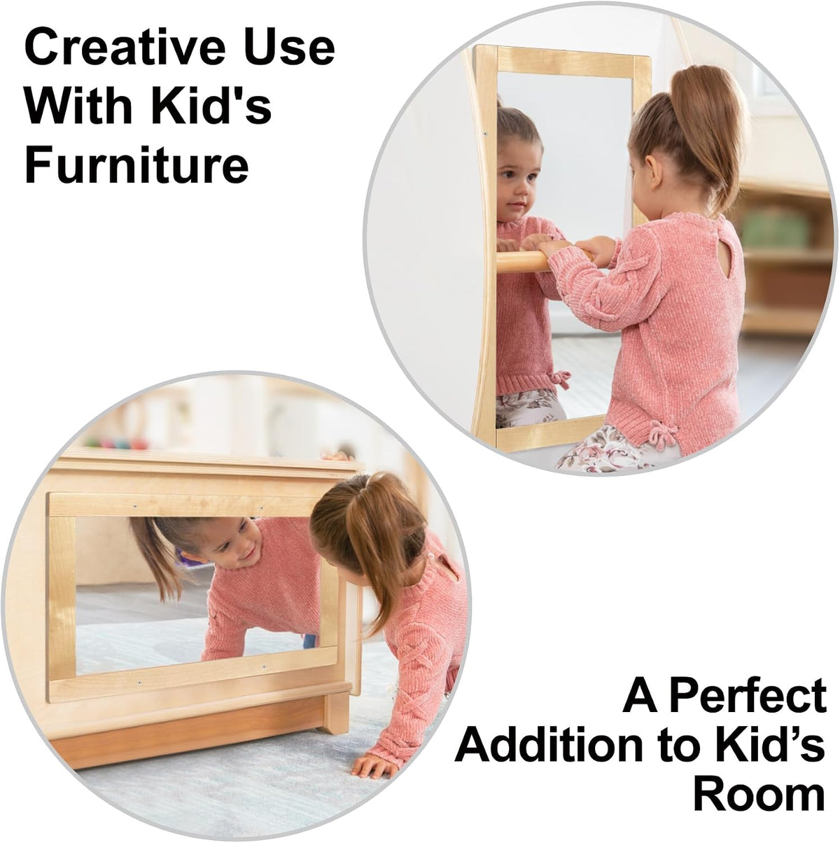 Baby Montessori Non-Shatter Sensory Safety Mirror w/ 2 Pull Up Bars | Exquisi...