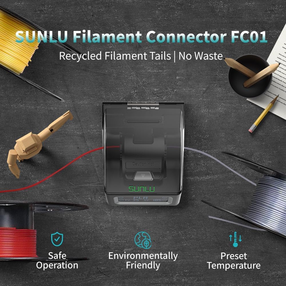SUNLU Filament Connector, Filament Splicer with 200Pcs PTFE Sleeve for 3D Pri...
