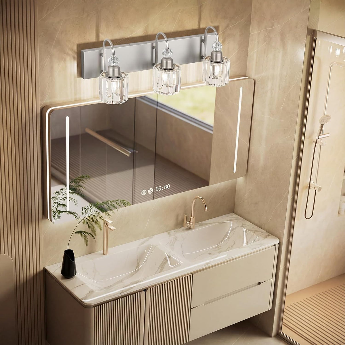 Ralbay Brushed Nickel Vanity Light for Bathroom Crystal 3-Light Modern Bathro...