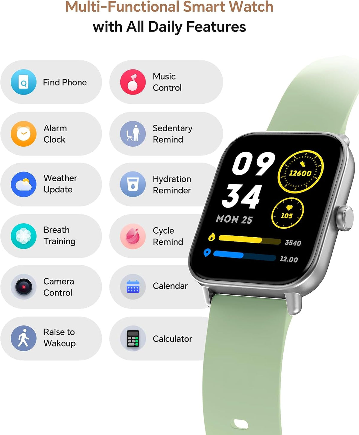 Quican Smart Watch for Women Men, Fitness Tracker iOS Android, Light Green