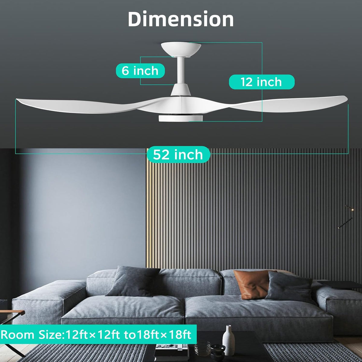 Roomratv 52 Inch White Ceiling Fans with Lights and Remote, Large Airflow