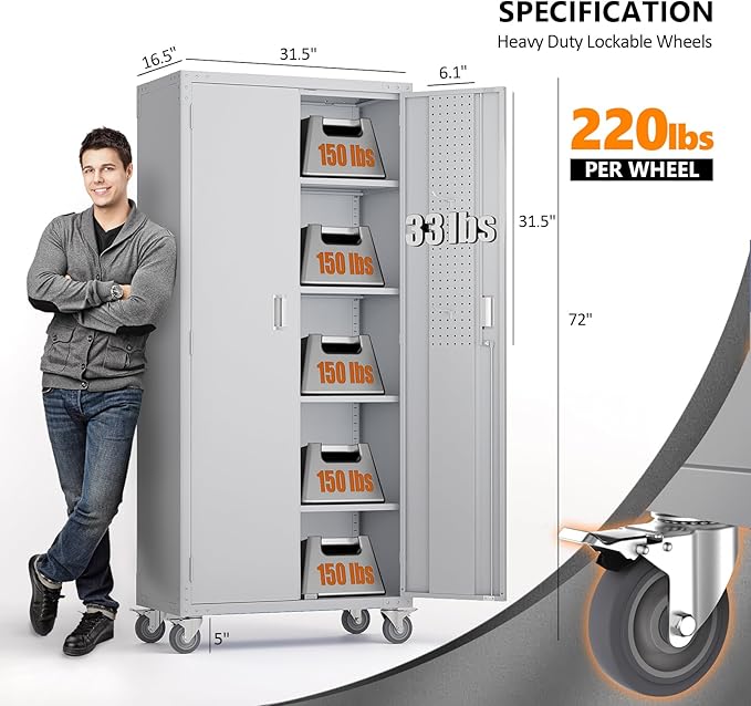 VINGLI 72'' Tall Garage Storage Cabinet, Metal Storage Cabinet