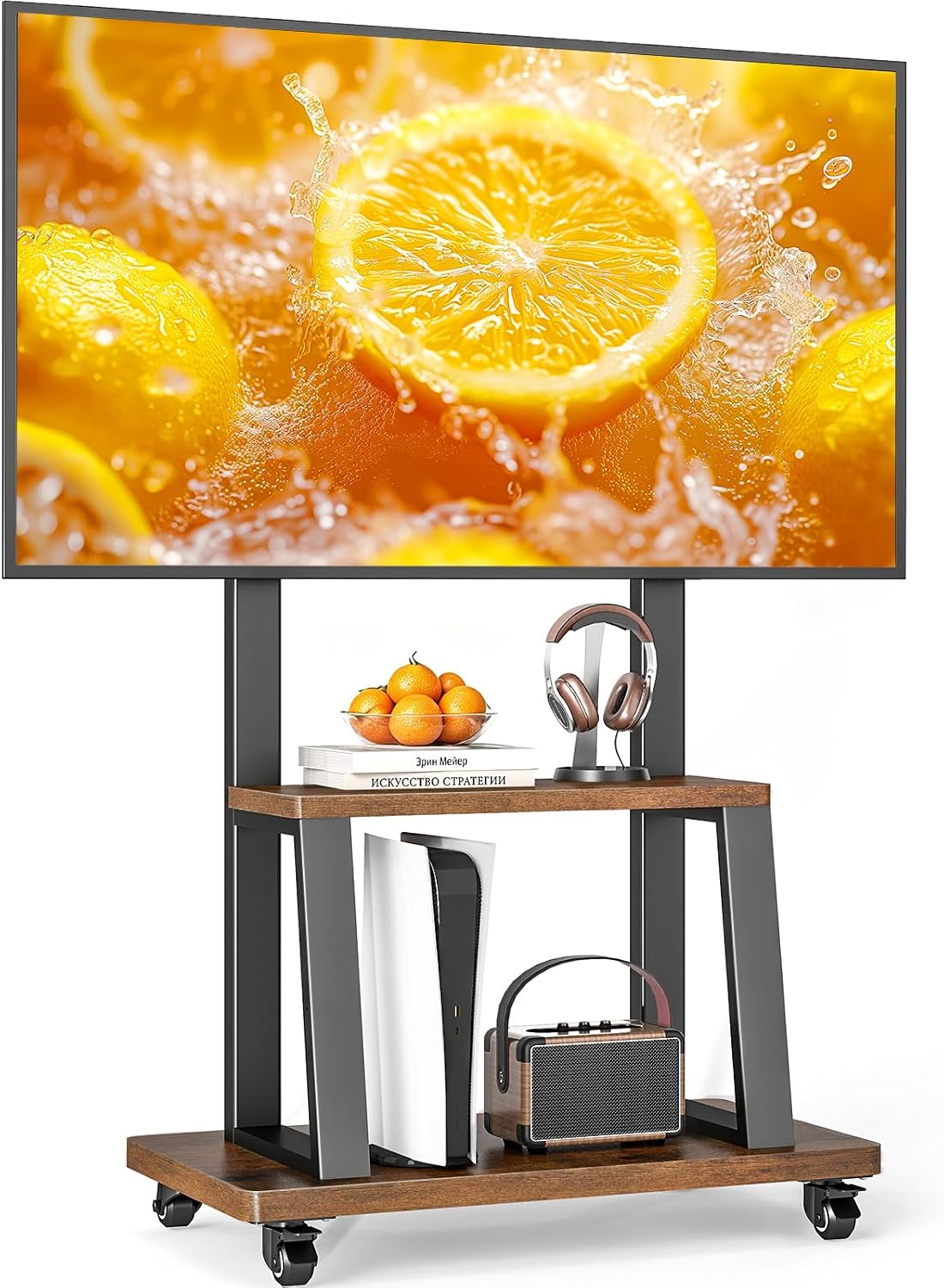 Mobile TV Cart for 37"-75" TVs, Heavy Duty Rolling Stand with Wheels