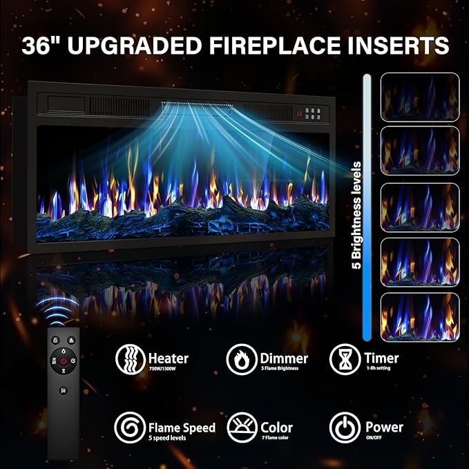 VITESSE TV Stand with 36" inch Electric Fireplace Up to 80" TVs, LE...