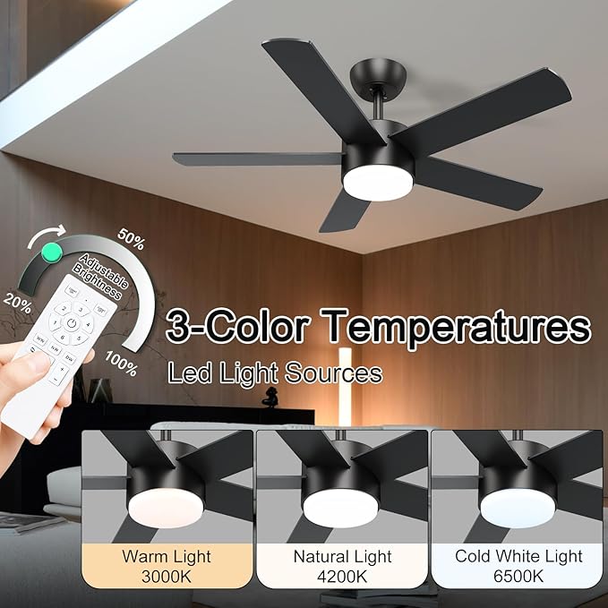 POCHFAN 42 inch Black Ceiling Fans