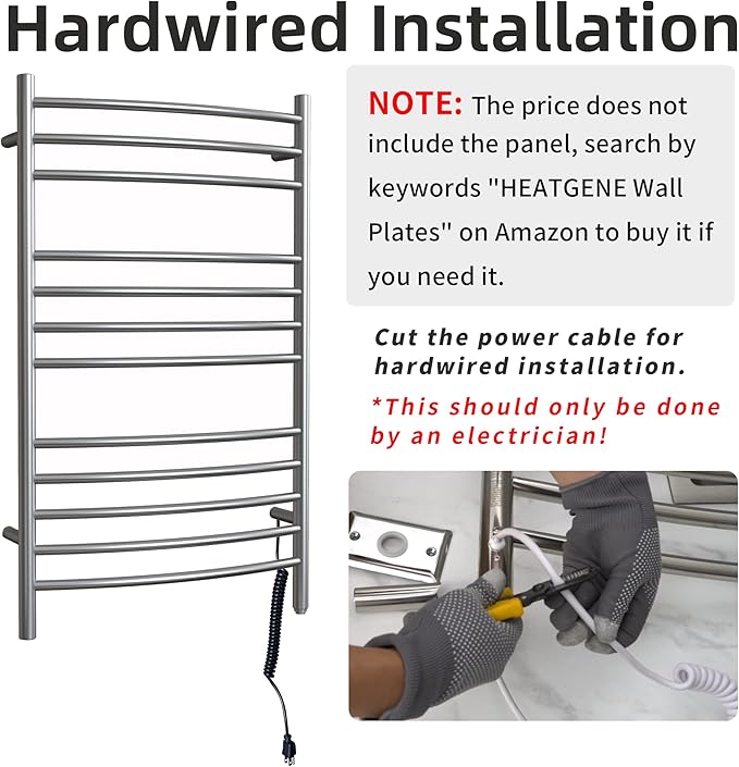 HEATGENE Towel Warmer Gun Grey, Electric Hot Towel Rails, Wall-Mounted Large 12