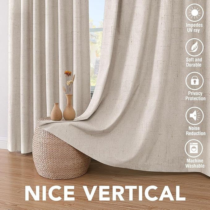 H.VERSAILTEX Blackout Linen Curtains, 100% Blackout Drapes Textured Blackout