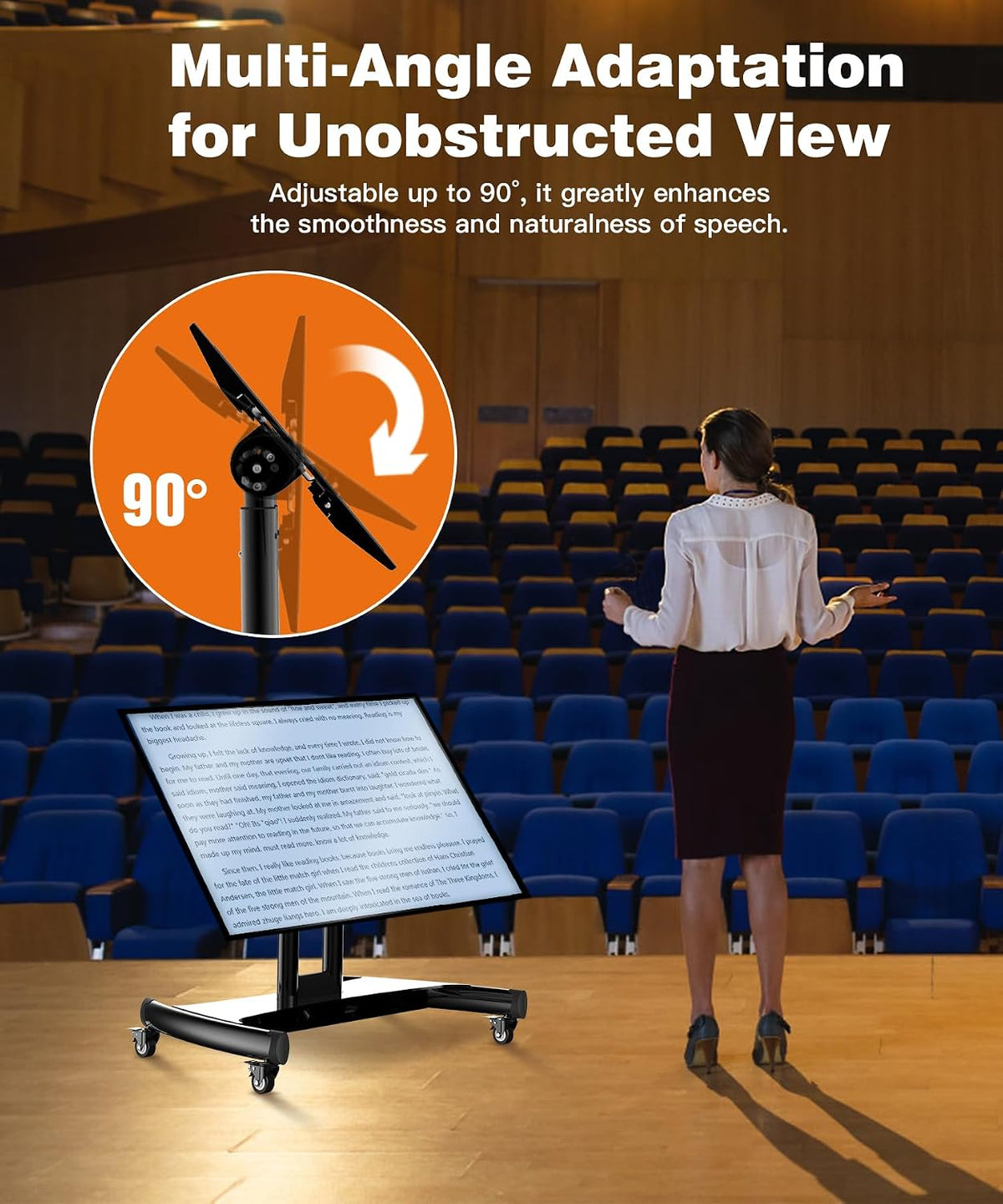 Rolling TV Stand, Portable Mobile Floor Confidence Monitor Stand on Wheels