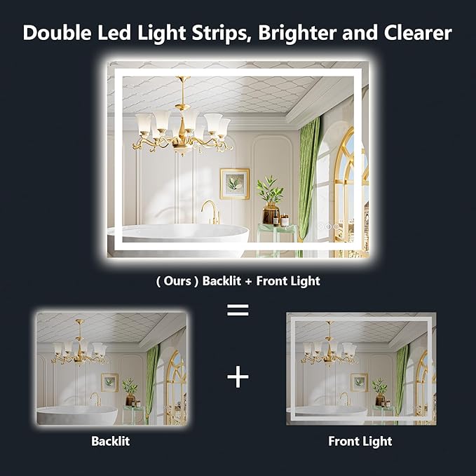YEELAIT 44x36 Inch LED Bathroom Mirror