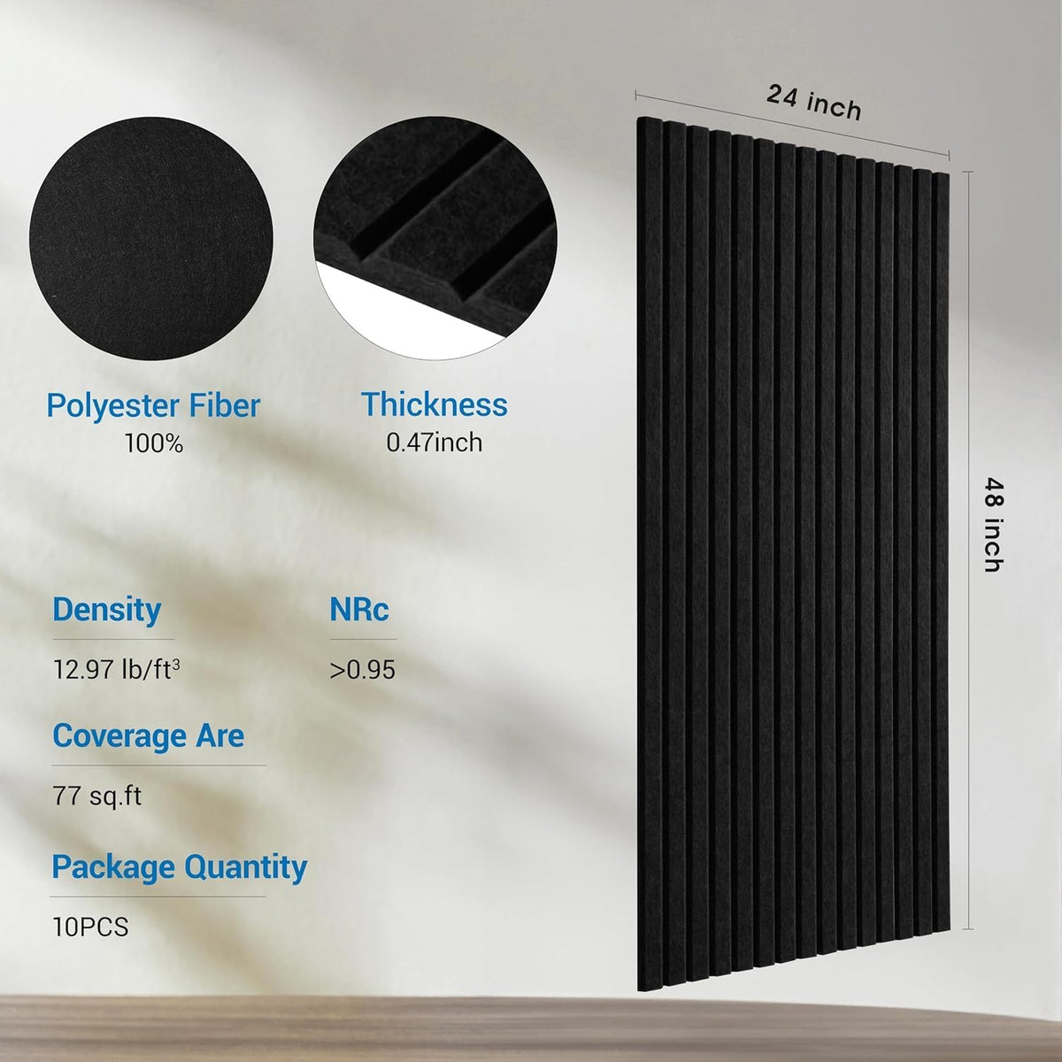 10 Pack 48x24 inch Acoustic Wall Panels-Black
