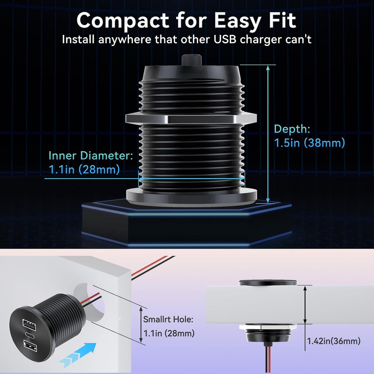 4PCS 72W RV USB Outlet All-Aluminum 12V/24V 3 Ports Recessed Mount