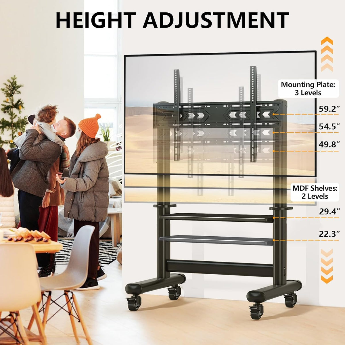 Mobile TV Cart Rolling TV Stand with Wheels for 55-120" TVs up to 250 lbs