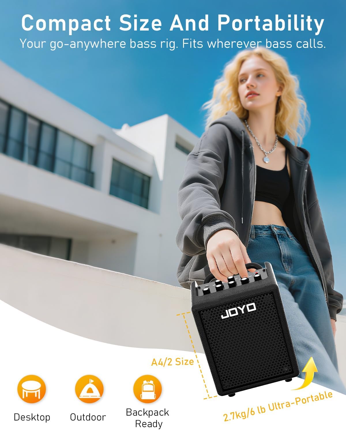 JOYO 30W Bass Amp Portable Combo Amplifier 4" Speaker with Bluetooth 5.1...