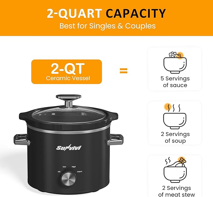 Sunvivi 2 Quart Slow Cooker, Small Slow Cooker