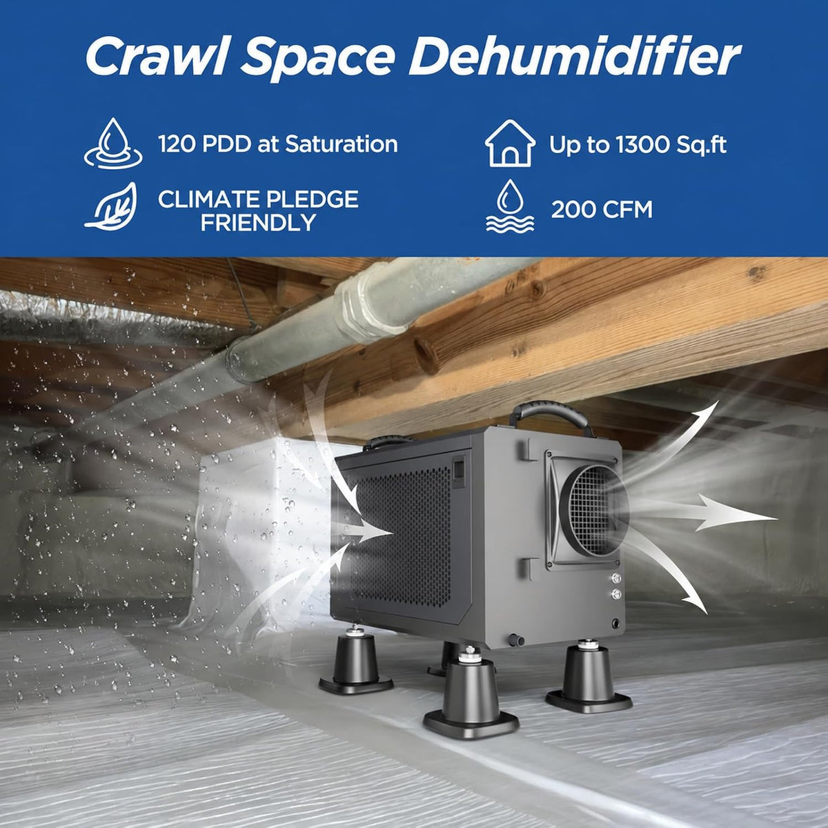 120 Pint Crawl Space Dehumidifier for Basement with 6.5FT Drain Hose