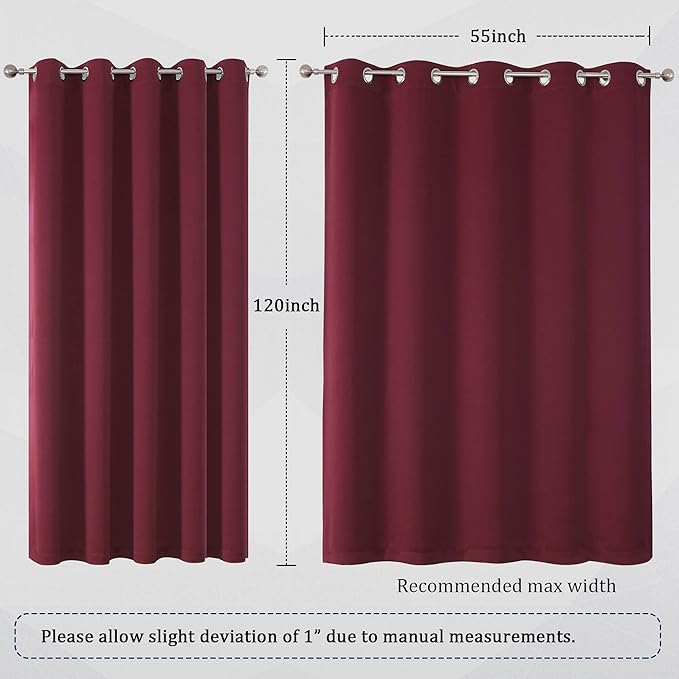DUALIFE Burgundy Red Curtains for Bedroom Extra Long Drapes 120 Inches Long f...
