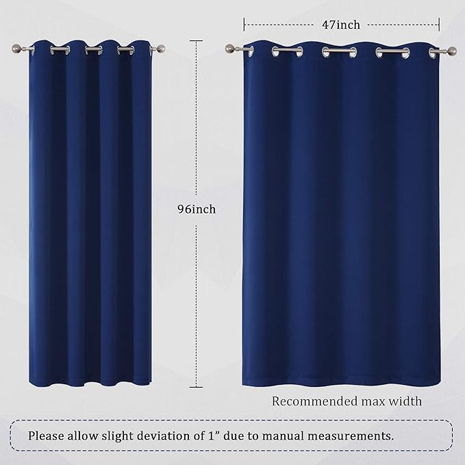 DUALIFE Navy Blue Blackout Curtains 96 Inch Length
