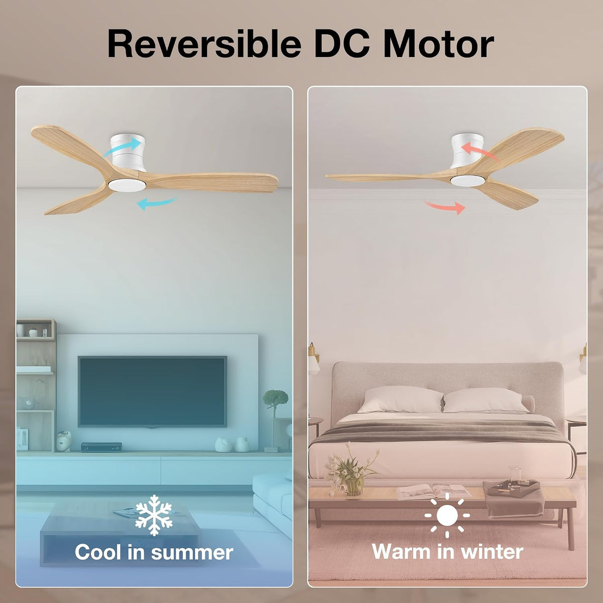 52" Wood Low Profile Ceiling Fans with Lights Remote,Flush Mount,Smart