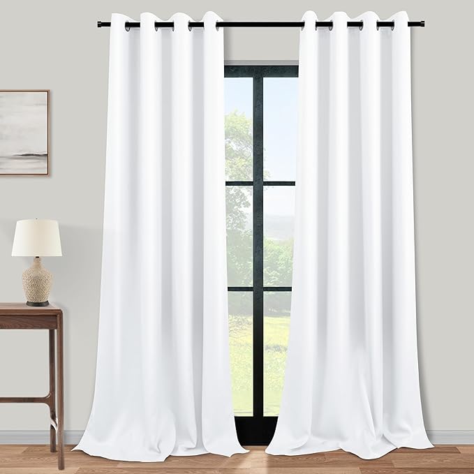 KOUFALL Room Darkening White Curtains 102 Inches Long