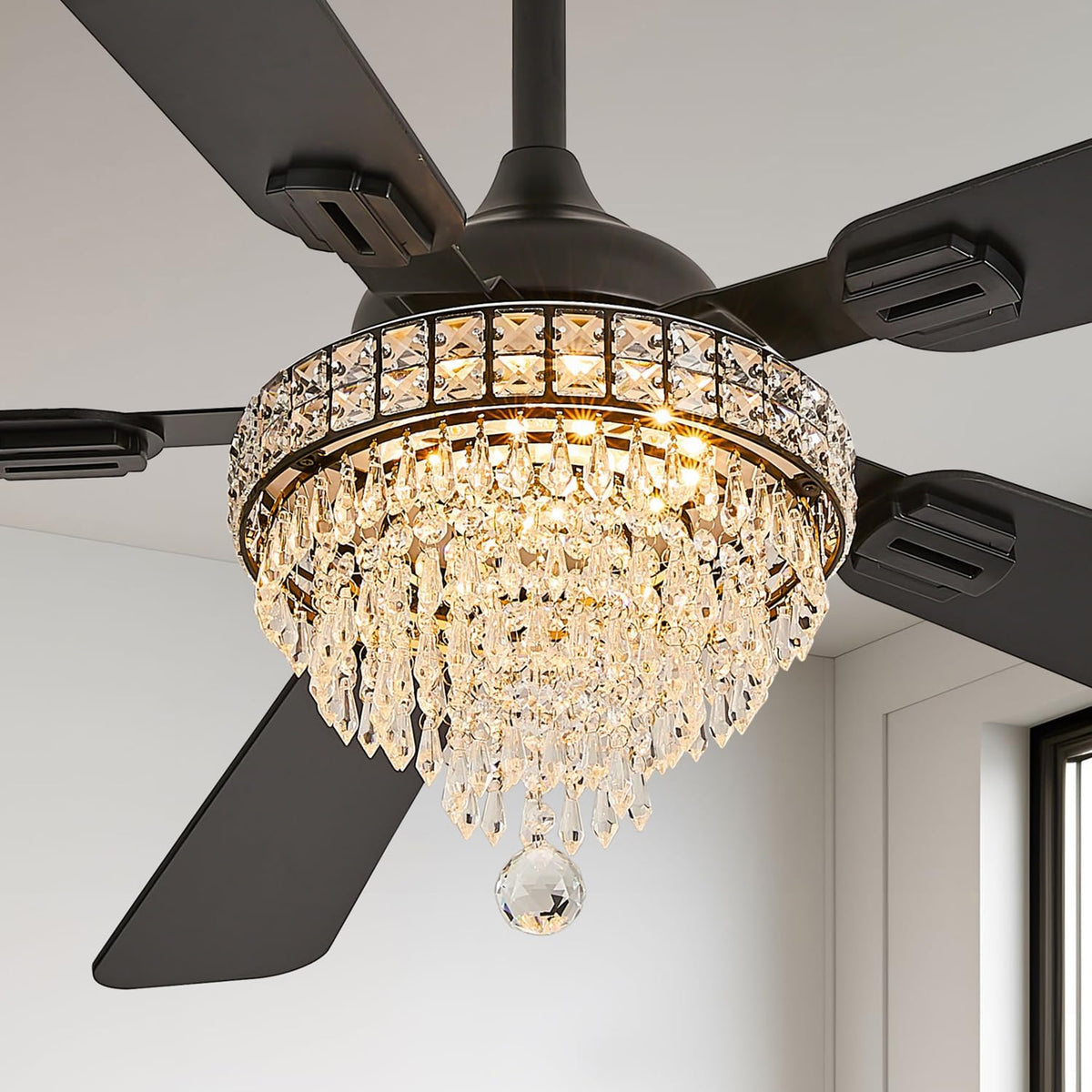 52" Crystal Chandelier Ceiling Fan with Lights - (Glam, Black)