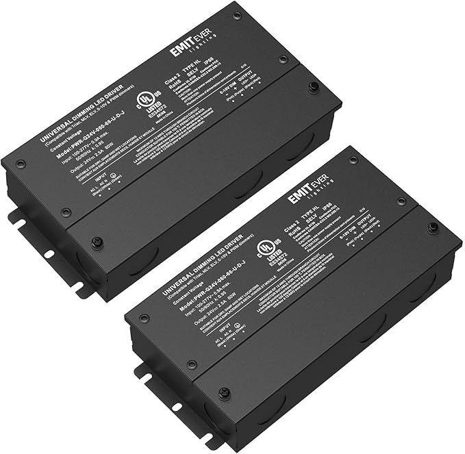 EMITEVER Dimmable Led Driver, 2 Packs 60W AC 110V-277V to DC 24V Transformer