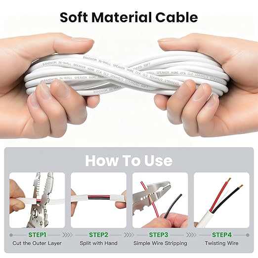 BAHIWOM Fire Safety CL2 Speaker Wire in-Wall & in-Ceiling 12 Gauge Wire 2...