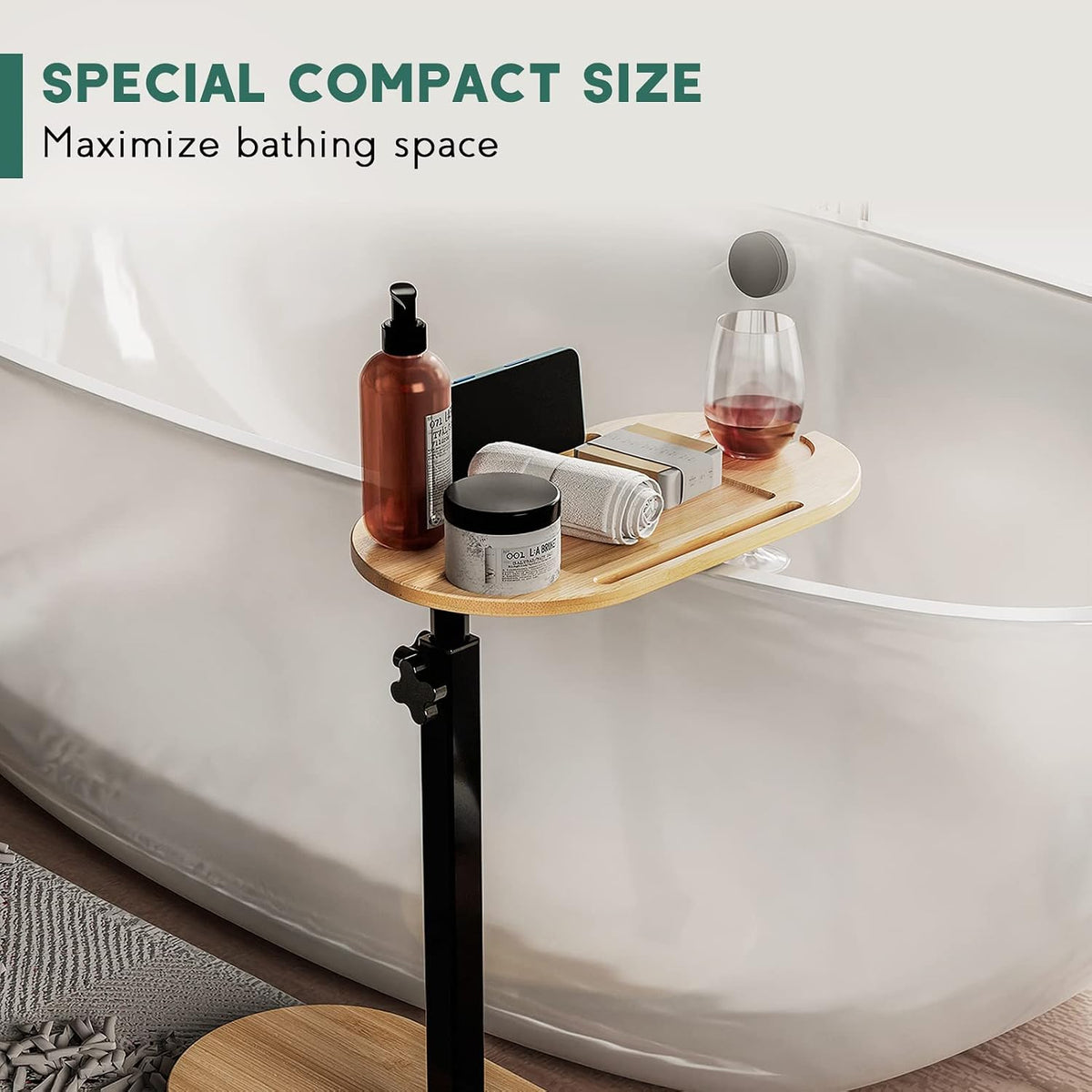 Yumkfoi Bamboo Bath tub Tray Table with Adjustable Height