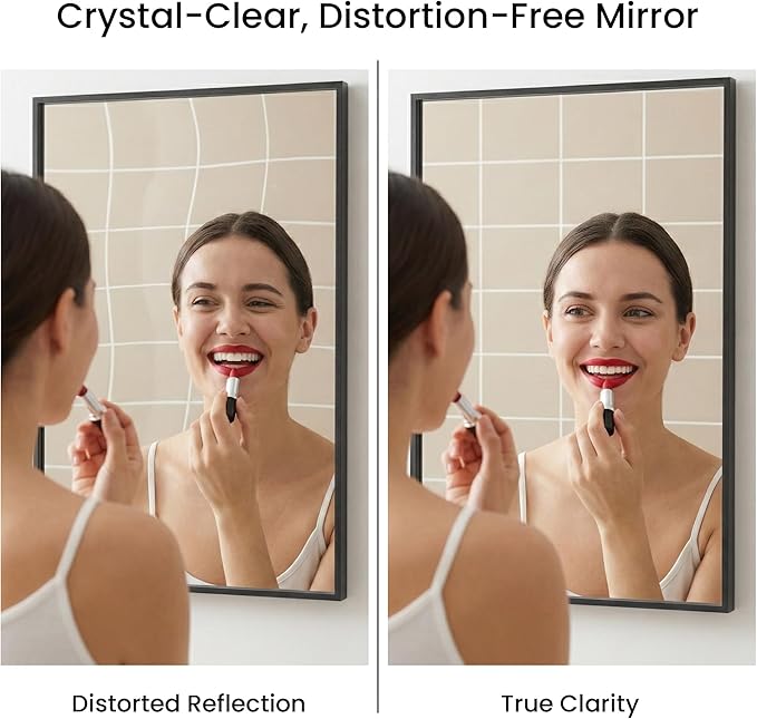 24''x36'' Matte Black Bathroom Mirror | Deep-Set Recessed Met...