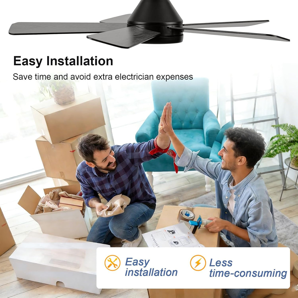 42inch 5-Blade Ceiling Fan Light, Recessed Mount with Remote Control, Black
