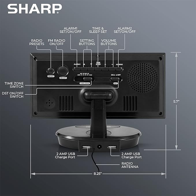 Sharp Digital Alarm Clock, 8.9" Extra Large LED Clock
