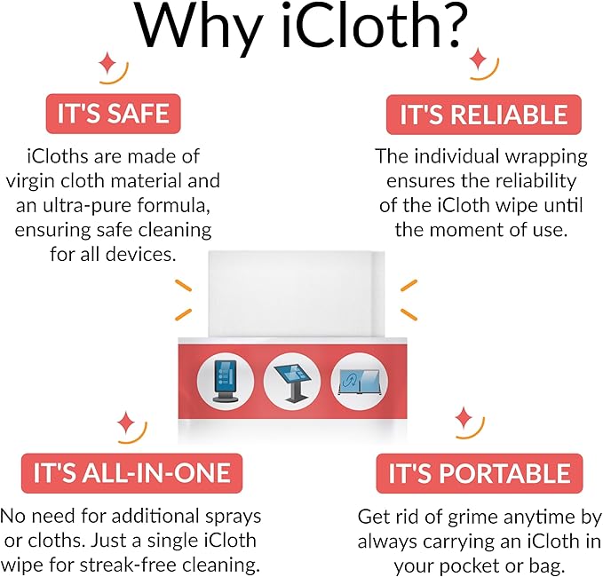 iCloth 70% Isopropyl Alcohol XL Screen and Electronics Wipes, Streak-Free