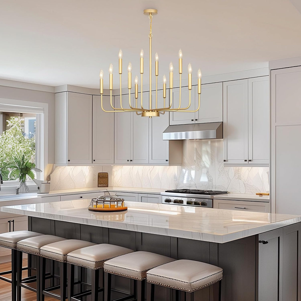 Gold Chandeliers for Dining Room Light Fixture，D32 Inch