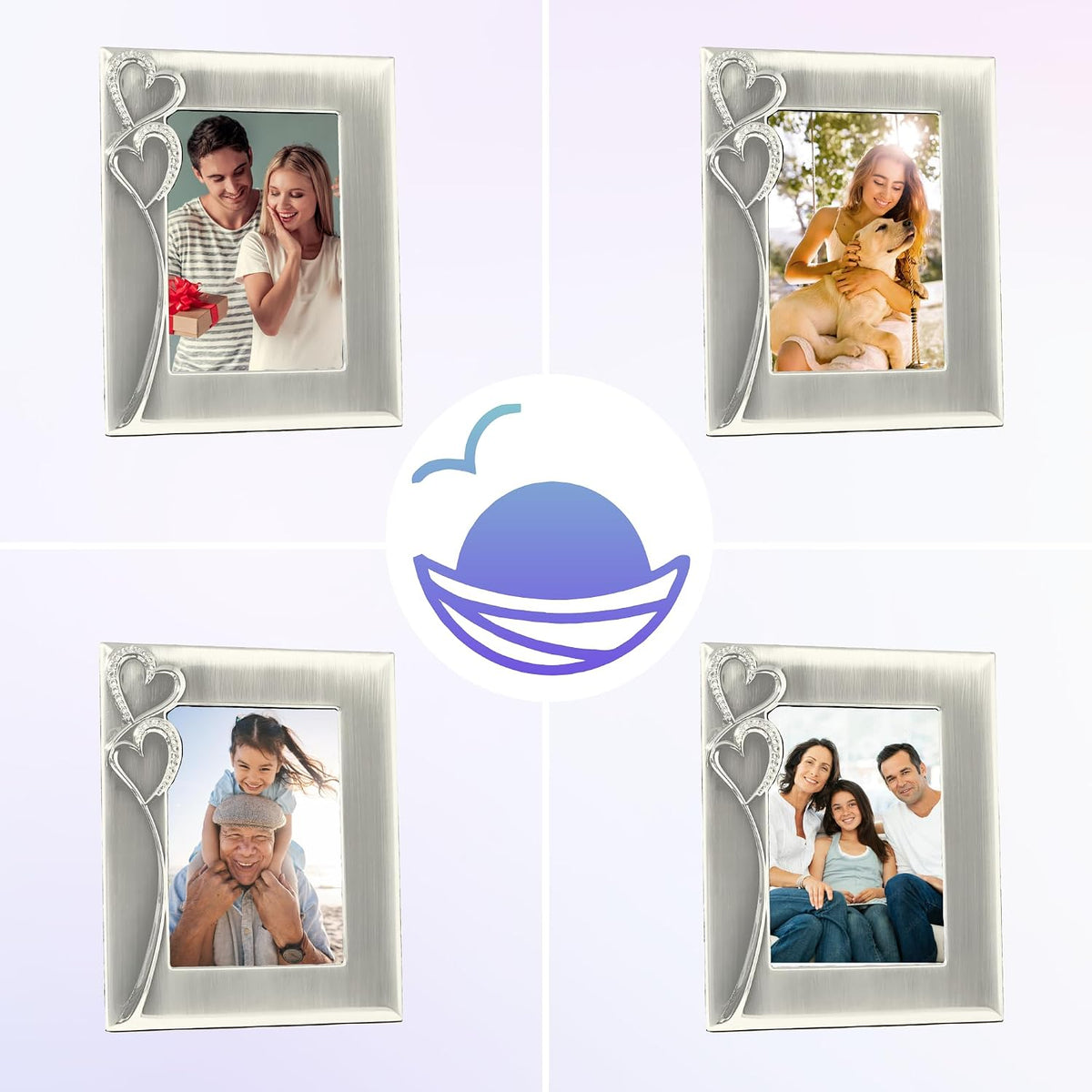 Silver Picture Frame 5x7 with Hearts – Thoughtful Gift Idea for Weddings, Eng...