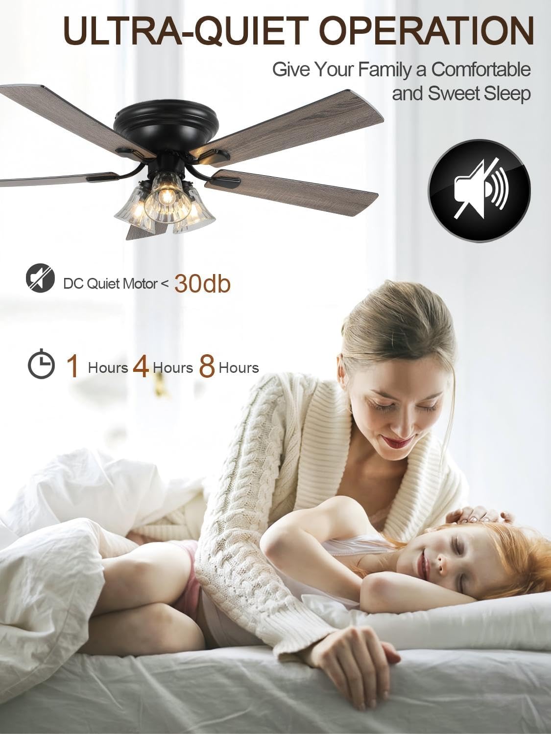 52 Inch Vintage Flush Mount Ceiling Fan with Lights and Remote